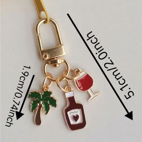 BAG CHARM A Bottle, A Glass of Wine Palm tree Keychain - Picture 5 of 5